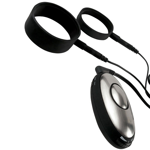 Чёрный электростимулятор с кольцами на пенис и мошонку Pipedream Shock Therapy PD3725-06