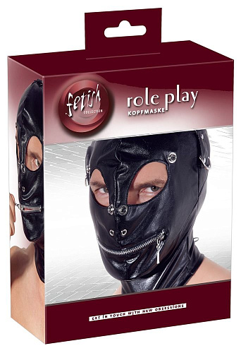 Чёрная маска на голову с отверстиями для глаз и рта Orion Imitation Leather Mask 24914191001