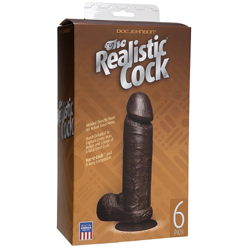 Реалистичный чернокожий фаллос со съёмной присоской Vac-U-Lock Doc Johnson The Realistic Cock 6” 0271-04-BX (19,8 см)