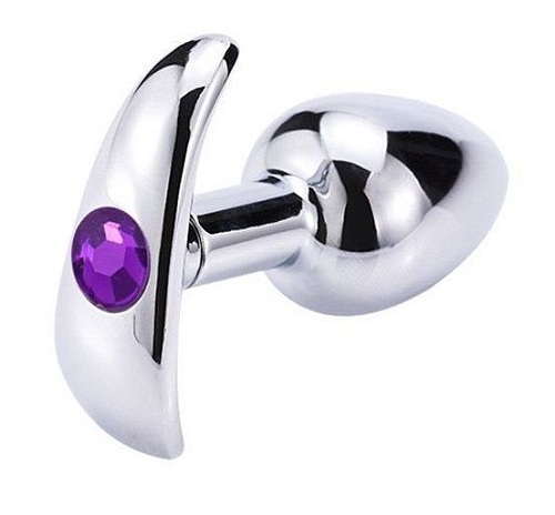 Серебристая анальная пробка для ношения с фиолетовым кристаллом Главсексмаг GSM10120s (7 см)