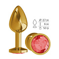 Золотистая анальная втулка с красным кристаллом Сумерки богов 510-04 red-DD (7 см)