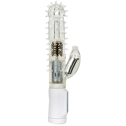 Белый шипастый вибратор с клиторальным отростком Doc Johnson White Nights Thin Squirmy 0949-04-BX (19 см)