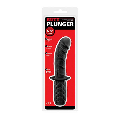 Чёрный изогнутый анальный фаллоимитатор с ручкой-ограничителем NMC BUTT PLUNGER 111850