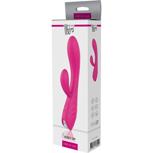 Ярко-розовый вибромассажёр с клиторальным отростком Dream Toys HONEY DIP 21582 (21,3 см)