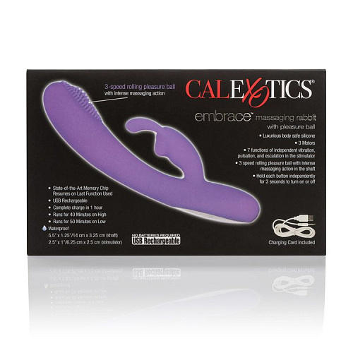 Фиолетовый вибромассажёр с щёточкой на головке California Exotic Novelties Embrace Massaging Rabbit SE-4609-25-3