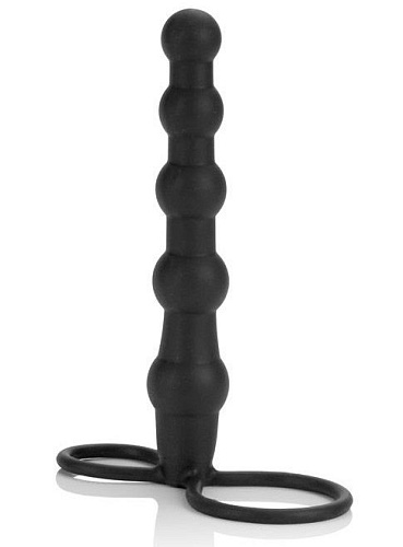 Насадка на пенис для двойного проникновения чёрного цвета California Exotic Novelties Silicone Beaded Double Rider SE-0415-15-3 (14 см)