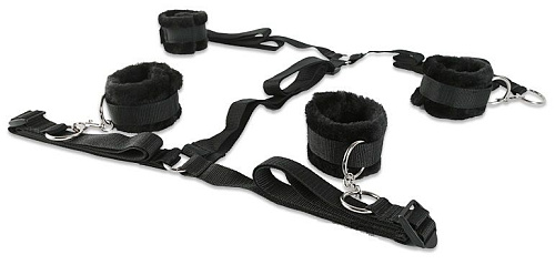 Набор чёрных фиксаторов для рук и ног с мягкой подкладкой Пикантные штучки DP389