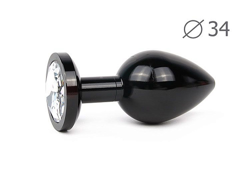 Коническая чёрная анальная втулка с прозрачным кристаллом Anal Jewelry Plug BKM-01 (8,2 см)
