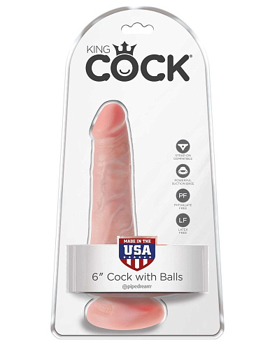 Телесный фаллоимитатор с мошонкой и присоской Pipedream 6 Cock with Balls PD5531-21 (17,8 см)