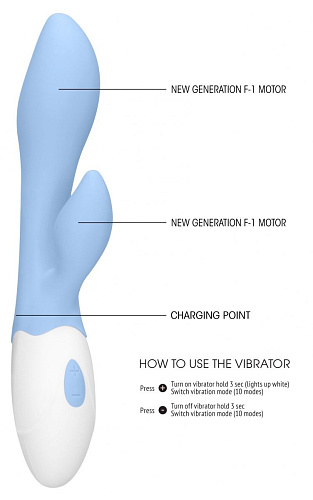 Голубой G-spot вибратор со стимулятором клитора Shots Media BV Sunset LOV016BLU (20 см)