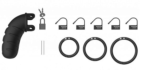 Чёрный мужской пояс верности Shots Media BV Cock Cage Model 08 Chastity 4.2 MCG008BLK