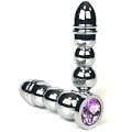 Серебристая закругленная анальная пробка-ёлочка с сиреневым кристаллом Vandersex 159-MAT5 (13 см)