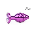 Коническая ребристая фиолетовая анальная втулка с сиреневым кристаллом Anal Jewelry Plug AV-15-M (8 см)
