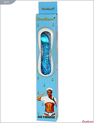 Синий гелевый анальный вибратор с пупырышками Eroticon 30170 (22 см)