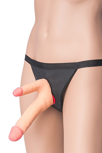 Поясной страпон телесного цвета с насадкой для двойного проникновения ToyFa 984104 (16 см)