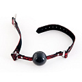 Чёрный кляп-шар с кружевным красным ремешком ToyFa 719002