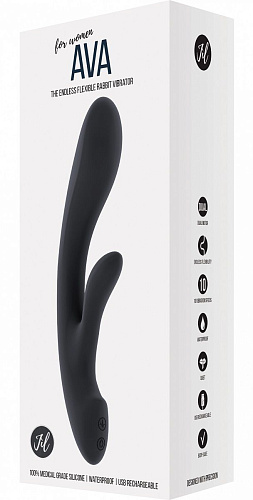 Чёрный вибратор с клиторальным отростком Shots Media BV Ava JIL007BLK (22 см)
