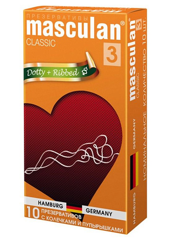 Розовые презервативы с колечками и пупырышками Masculan Classic 3 Dotty + Ribbed №10 (10 шт)