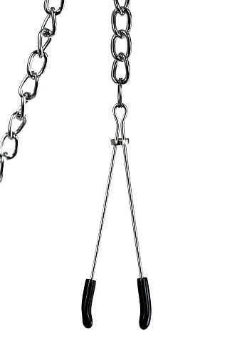 Серебристые зажимы для сосков и клитора на цепочке ToyFa 705005
