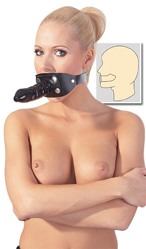 Чёрный кожаный кляп с чёрным фаллосом Orion ZADO Leather Gag 0256005