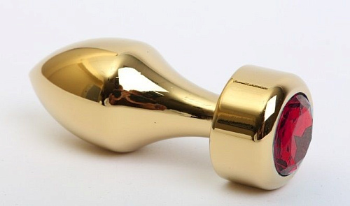 Золотистая анальная пробка с широким основанием и красным кристаллом 4sexdreaM 47443-2 (7,8 см)