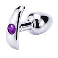 Серебристая анальная пробка для ношения с фиолетовым кристаллом Главсексмаг GSM10120s (7 см)