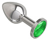 Серебристая анальная втулка с зелёным кристаллом Сумерки богов 513-03 green-DD (7 см)