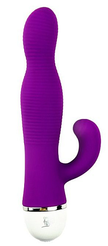 Фиолетовый вибромассажёр со стимулятором клитора Dream Toys RIBBED DUO VIBE 21470 (16 см)