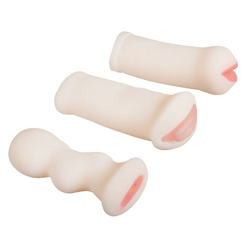 Набор из 3-х телесных мастурбаторов (вагина, ротик и анус) с вибрацией Baile BM-009170