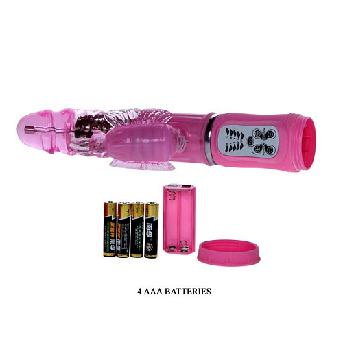 Розовый вибратор «бабочка» с ротацией Baile BW-058006-0101 (25,5 см)