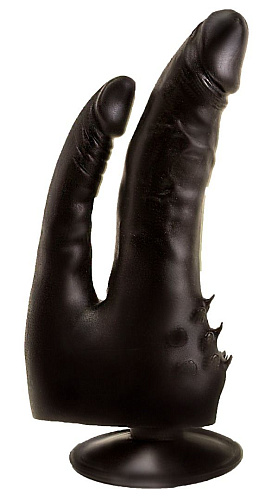 Двойной фаллоимитатор с шипами чёрного цвета LOVETOY (А-Полимер) 404800 (17 см)