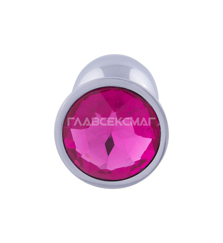 Серебристая анальная пробка с ярко-розовым кристаллом Главсексмаг GSM101002s (7 см)