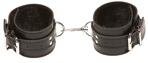 Чёрные кожаные оковы X-Play с чёрным мехом внутри Allure Lingerie 2067