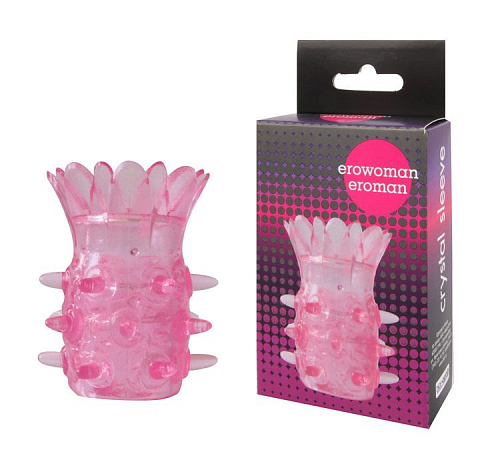 Розовая насадка на пенис с шипиками и лепестками Bior toys EE-10089 (6 см)