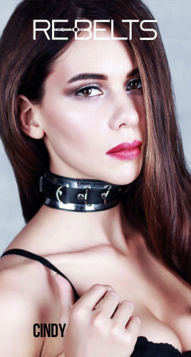 Чёрный ошейник с зеркальным элементом Rebelts Cindy Black 7731