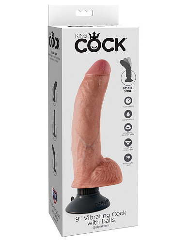 Телесный виброфаллос со съёмной присоской Pipedream 9 Vibrating Cock with Balls PD5409-21 (22,9 см)