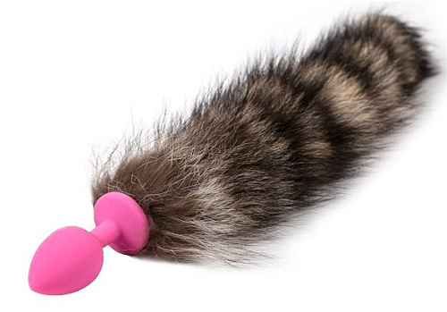 Розовая силиконовая анальная пробка с полосатым хвостиком 4sexdreaM 47167
