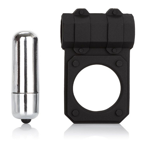 Чёрное эрекционное кольцо с вибропулей California Exotic Novelties Silicone Lovers Gear Enhancer SE-1839-10-3
