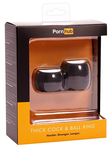 Широкое, чёрное эрекционное кольцо с подхватом мошонки Pornhub Thick Cock  Ball Ring 94853