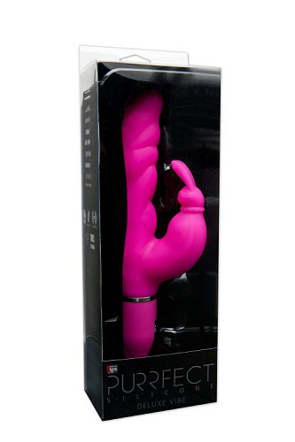 Розовый вибратор с клиторальным зайчиком Dream Toys PURRFECT SILICONE DELUXE DUO VIBE PINK 21088 (18 см)