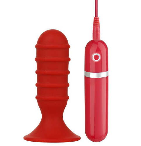 Малый красный вибромассажёр для анальной стимуляции Dream Toys MENZSTUFF RIBBED TORPEDO 20722 (10 см)