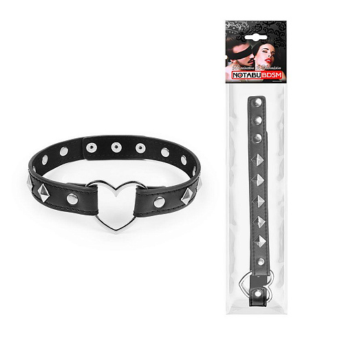 Чёрный ошейник с серебристыми ромбиками и сердечком Bior toys NTB-80557