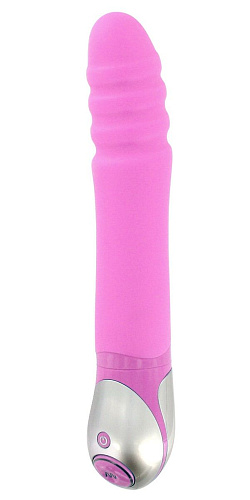 Розовый вибромассажёр с загнутой головкой с рёбрышками Vibe Therapy Zest V01A1S010-P2 (23 см)