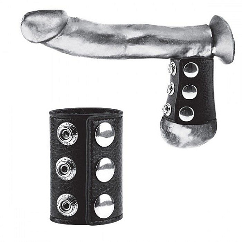 Чёрная утяжка на пенис на кнопочках BlueLine 100% PVC STRAP WITH METAL SNAP BLM3057