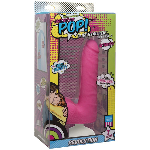 Розовый фаллоимитатор на присоске Doc Johnson Revolution 7 Slim Realistic W/Balls 0502-01-BX (17,78 см)