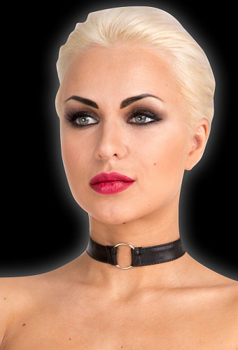 Узенький чёрный чокер с кольцом MensDreams 5042