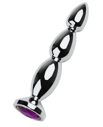 Серебристый анальный стимулятор с фиолетовым кристаллом ToyFa 717042-4 (14 см)