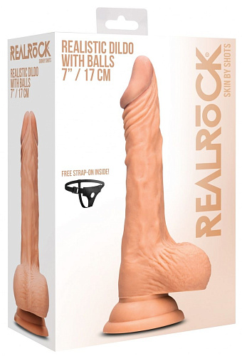 Телесный фаллоимитатор Shots Media BV Realistic Dildo With Balls REA061FLE (17 см)