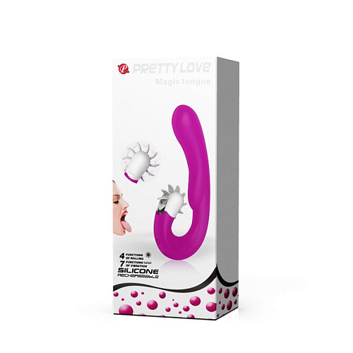 Лиловый вибромассажёр с клиторальным стимулятором-ротатором Baile Magic Tongue BI-040059