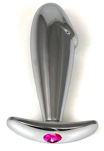Серебристая анальная пробка-фаллос с розовым кристаллом Vandersex 400-RP (9,5 см)